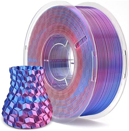 ELEGOO Silk PLA Filament 1.75mm Magenta Blue 1KG, Shiny Multi Color 3D Printer Filament Dimensional Accuracy +/- 0.05mm, 1kg Spool(2.2lbs) Fits for Most FDM 3D Printers