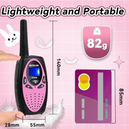 Retevis RT628 Walkie Talkies for Kids, Kids Toys for 6-12 Year Old Boy Girl, Long Range 2 Way Radio 22CH VOX,Toys Walkie Talkie for Birthday Gift, Outdoor Camping Family Trip(Black Pink 1 Pair)