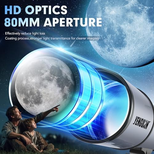Telescope for Adults & Kids 80mm Aperture 600mm, Telescope for Adults High Powered, Beginners in Astronomy to See Planet, with Phone Adapter and Moon Filter, Carry Bag, Gray