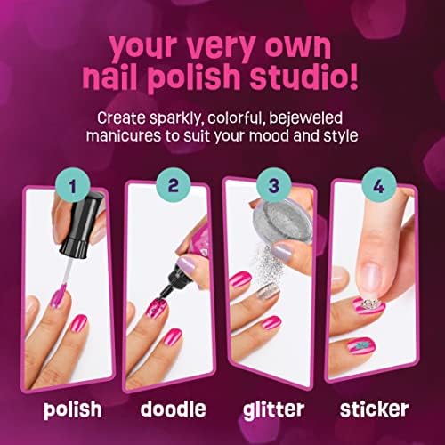 Nail Art Studio for Girls - Birthday Gift - Nail Polish Kit for Kids Ages 7-12 Years Old - Girl Gifts Ideas - Gift Set - Girly Stuff - Polish, Pens, Glitter, Stickers, Gems, Filer - 8 9 10 11 12 Year