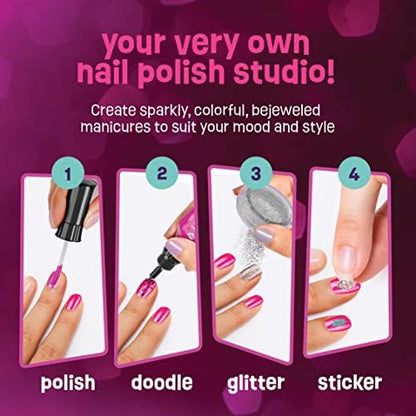Nail Art Studio for Girls - Birthday Gift - Nail Polish Kit for Kids Ages 7-12 Years Old - Girl Gifts Ideas - Gift Set - Girly Stuff - Polish, Pens, Glitter, Stickers, Gems, Filer - 8 9 10 11 12 Year