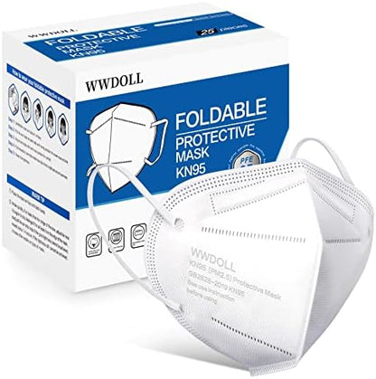 WWDOLL KN95 Face Mask 25 Pack, 5-Layers Breathable KN95 Masks, White