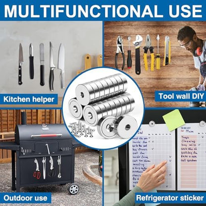 LOVIMAG 24Pcs Neodymium Cup Magnets, 20lbs Strong Rare Earth Magnets, Waterproof Pot Magnet with Countersunk and Screw Ideal for Tool Room,Science,Craft,Office - 0.63x0.19inch