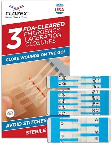 Clozex Emergency Laceration Closures - Repair Wounds Without Stitches, FSA HSA Eligible Skin Closure Device for 3 Individual Wounds Or Combine for Total Length of 4 1/4 Inches