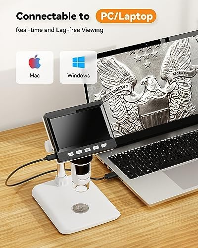 4.3" Digital Microscope for Adults, SKYEAR Coin Microscope1000X Magnification with 8 Ajustable LED Fill Lights, USB Microscope for Windows/MacOS, Coin Collection Supplies