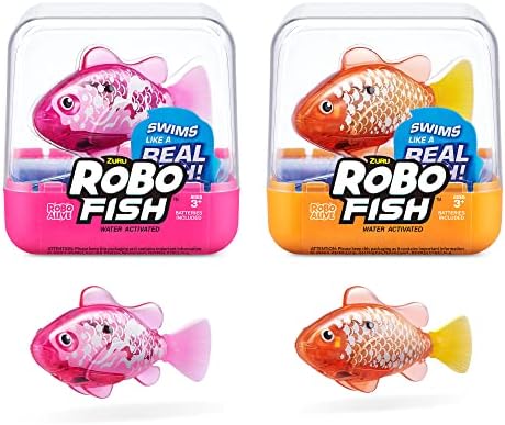Robo Alive Robo Fish Robotic Swimming Fish (Pink + Golden) by ZURU Water Activated, Changes Color, Comes with Batteries, Amazon Exclusive (2 Pack) Series 3