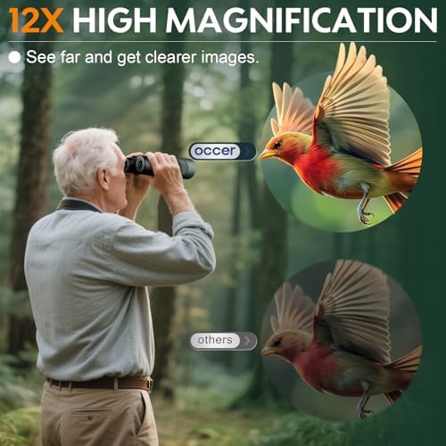occer 12x50 Bird Watching Binoculars for Adults - High Powered Binoculars with Clear Large Image - Easy Focus HD Binocular with Long Range for Cruise Trip Hunting Travel Concert Stargazing,Green