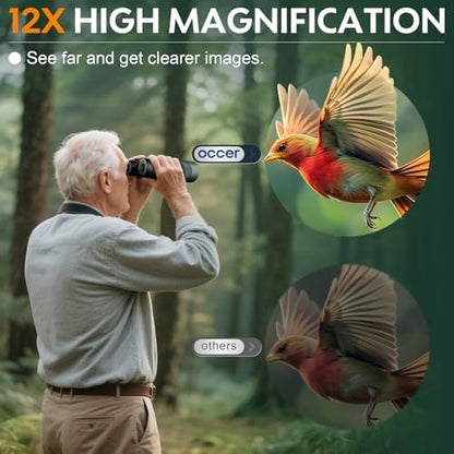 occer 12x50 Bird Watching Binoculars for Adults - High Powered Binoculars with Clear Large Image - Easy Focus HD Binocular with Long Range for Cruise Trip Hunting Travel Concert Stargazing,Green