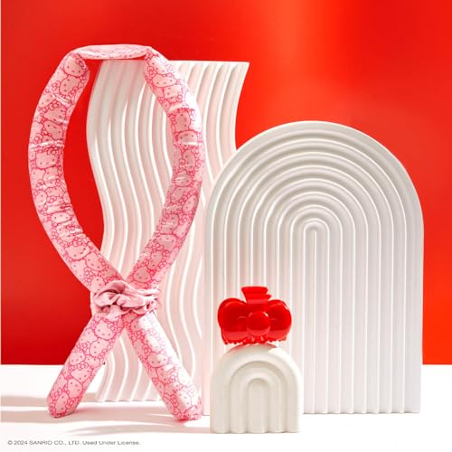 Hello Kitty x Kitsch Satin Heatless Hair Curler Set - Heatless Curls Overnight, Hair Rollers for Soft Curls & Frizz-Free Styling, No Heat Curlers To Sleep in, Curling Rod Headband - Pink Kitty Faces