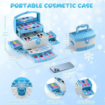 PERRYHOME Kids Makeup Set for Girl 56 Pcs Washable Real Cosmetic, Non-Toxic Frozen Toys Toddler Makeup Kit, Princess Dress up Christmas & Birthday Girl Gift for 3 4 5 6 7 8 9 10 11 12 Year Old Girls