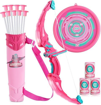 JOYIN Pink Bow and Arrow Set for Girls, LED Light Up Archery Toy Set with 9 Suction Cup Arrows, Target & Arrow Case, Christmas Indoor Outdoor Activity Toy for Kids Girls Ages 3-12