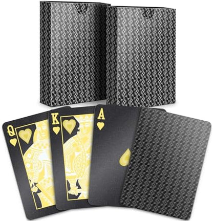 BIERDORF Waterproof Playing Cards - Durable Cool Plastic Deck of Cards - Standard Index Professional Poker Cards - Vintage Casino Card Themed Games for Family or Adults - 2 Pack of Black Diamond Style