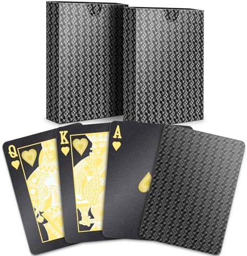 BIERDORF Waterproof Playing Cards - Durable Cool Plastic Deck of Cards - Standard Index Professional Poker Cards - Vintage Casino Card Themed Games for Family or Adults - 2 Pack of Black Diamond Style