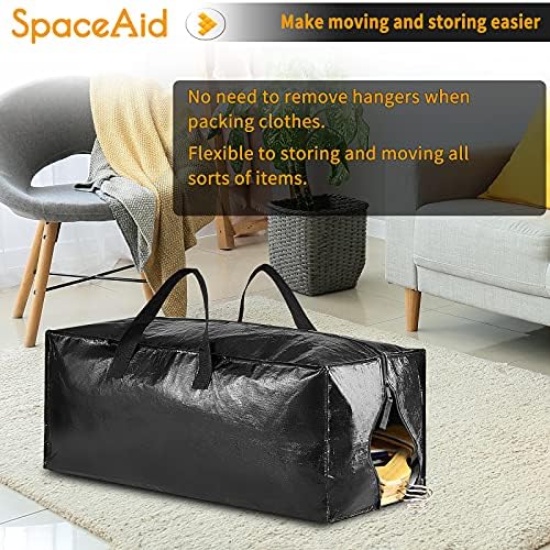 SpaceAid Heavy Duty Moving Bags 8 Pack, Large Storage Totes Bins with Backpack Straps, Strong Handles & Zippers, Packing Moving Boxes Supplies, College Dorm Room Essentials, Black