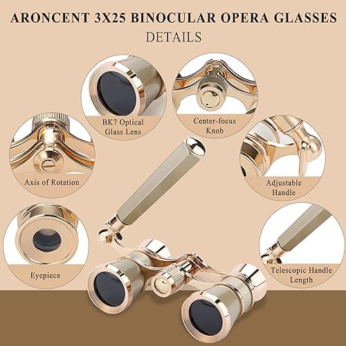 Aroncent Opera Glasses Binoculars 3X25 Theater Glasses Mini Binocular Compact with Handle for Adults Kids Women in Opera Musical Concert
