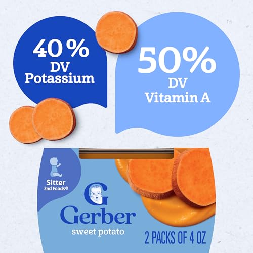 Gerber Stage 2 Baby Food, Sweet Potato Puree Tubs, No Added Salt, No Artificial Colors or Flavors, Baby Puree, 16-Pack