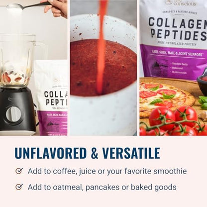 Live Conscious Collagen Powder Hydrolyzed Collagen Peptides Type I & III - Keto & Paleo Friendly - Unflavored - 20 Servings, 7.8 oz