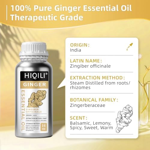 HIQILI 16 Fl Oz Ginger Oil, 100% Pure Natural Ginger Essential Oil for Hair, Massage, Skin - 500ML