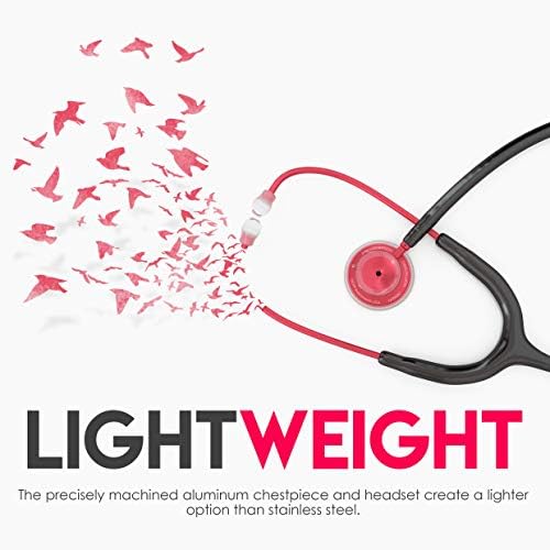 MDF Instruments, Acoustica Lightweight Stethoscope for Doctors, Nurses, Students, Home Health Use, Adult, Dual Head, Black Tube, Red Chestpiece-Headset, MDF747XPR11