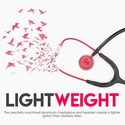 MDF Instruments, Acoustica Lightweight Stethoscope for Doctors, Nurses, Students, Home Health Use, Adult, Dual Head, Black Tube, Red Chestpiece-Headset, MDF747XPR11