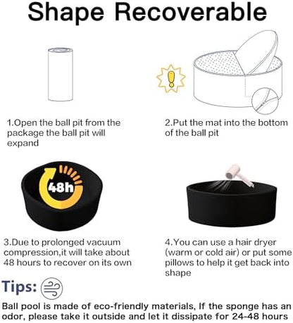 Ball Pit for Toddlers 35.43''x11.81 Baby Ball Pits Soft Memory Foam Ball Pit Round Kids Ball Pit Indoor Game Kids Play Ball Pool Ideal Gift for Girls and Boys (Black, NO Balls)