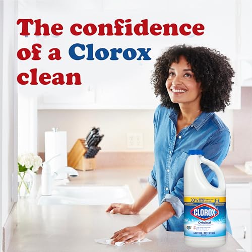 Clorox Bleach Cleaner, 2 Pack Original Concentrated Bleach, Easy Pour Bottle with Handle, Moldand Mildew Remover, Removes Stains and Whitens, 43 oz Each