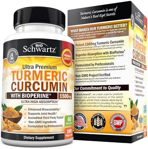 Turmeric Curcumin with Black Pepper Extract 1500mg - High Absorption Ultra Potent Turmeric Supplement with 95% Curcuminoids and BioPerine - Non GMO Tumeric Capsules for Joint Support - 180 Capsules