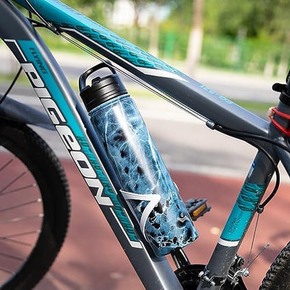 18 oz Insulated Water Bottle Stainless Steel Sport Bottles with 3 Lids,Marble Ocean