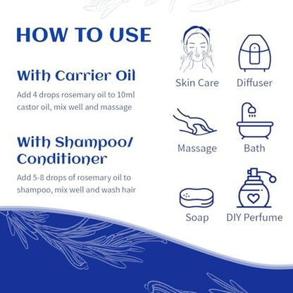 HIQILI Rosemary Oil for Hair Growth, Add to Shampoo & Conditioner, 100% Pure Undiluted - 16 Fl Oz