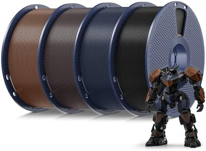 SUNLU 4kg PLA 3D Printer Filament Bundle Multicolor, Neatly Wound PLA Filament 1.75mm ±0.02mm, Individually Vacuum Packed, 4kg in Total, 1kg per Spool, 4 Pack, 3 Black Series and Brown