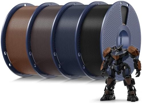 SUNLU 4kg PLA 3D Printer Filament Bundle Multicolor, Neatly Wound PLA Filament 1.75mm ±0.02mm, Individually Vacuum Packed, 4kg in Total, 1kg per Spool, 4 Pack, 3 Black Series and Brown