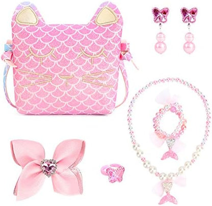 mibasies Purse for Little Girls Dress Up Jewelry Pretend Play Kids Accessories Mermaid Gifts