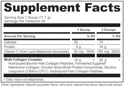 Ancient Nutrition Collagen Powder Protein, Multi Collagen Protein, Cucumber Lime, Hydrolyzed Collagen Peptides Supports Skin and Nails, Joint Supplement, 18.6oz