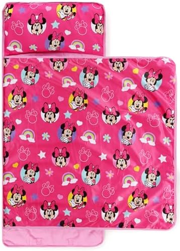 Jay Franco Toddler Nap Mat with Built-in Pillow and Blanket - Soft 46 x 20-inch Microfiber Kids Sleeping Bag for School or Sleepover, Pink - Minnie Mouse