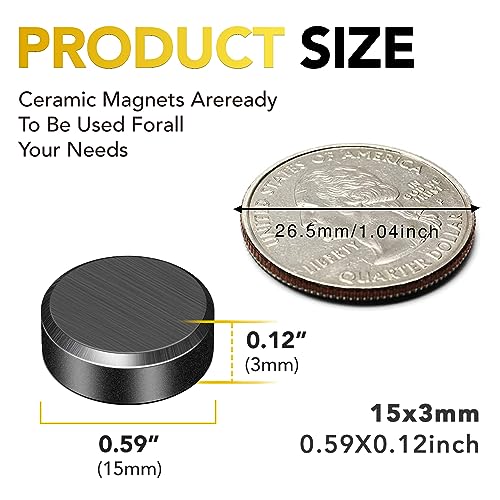 DIYMAG Strong Magnets 400Pcs 0.6x0.12Inch Fridge Refrigerator Magnet for Crafts with Adhesive Backing Magnetic Small Black Button Ceramic Circle Craft Round Heavy Duty Adhesive Neodymium Whiteboard