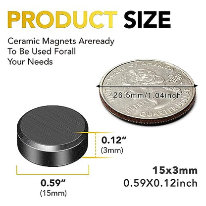 DIYMAG Strong Magnets 400Pcs 0.6x0.12Inch Fridge Refrigerator Magnet for Crafts with Adhesive Backing Magnetic Small Black Button Ceramic Circle Craft Round Heavy Duty Adhesive Neodymium Whiteboard