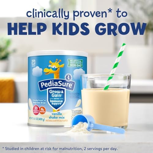 PediaSure Grow & Gain with Immune Support Shake Mix Powder, 23 Vitamins & Minerals, 6g Protein, Non-GMO, Gluten-Free, Vanilla, 14.1 oz Can, Pack of 3-24 servings