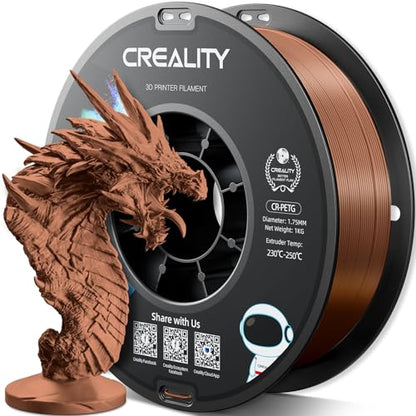 Official Creality PETG 3D Printer Filament 1.75mm 1KG (2.2lbs), High Precision Strong Toughness, Odorless Better Flow Moistureproof 3D Printing Ender Filament, Brown