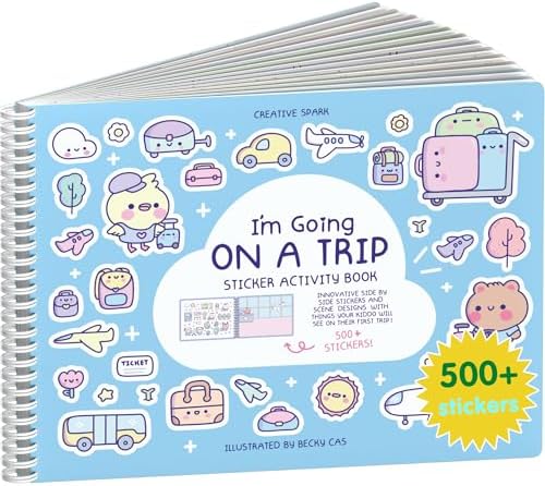 CUPKIN My First Trip Sticker + Coloring Book (500+ Stickers & 12 Scenes) Side by Side Activity Book Design, Fun Toddler Travel Essential Sticker Books for Kids 2-4, Great for Older Boys & Girls
