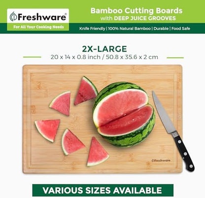Freshware 20 Inch 2XL Bamboo Cutting Boards for Kitchen, Stove Top Butcher Block, Extra Large Wooden Carving Board for Meat, Veggies, Charcuterie Board with Deep Juice Grooves (2XL, 20x14")