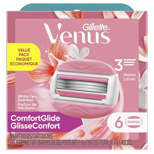 Gillette Venus ComfortGlide White Tea Women's Razor Blades, 3-Blade Razor Refills, 6 Count