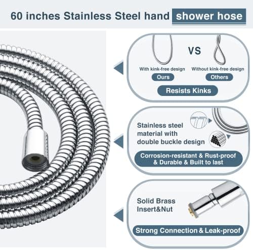 BRIGHT SHOWERS High Pressure Dual Shower Head Combo, Handheld Showerhead Rainfall Shower Head Combo with Black Face, 60 Inch Long Stainless Steel Shower Hose, Chrome