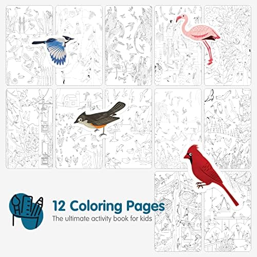 Cupkin Bird Sticker Book Activity for Kids, Toddler Airplane Travel Essentials, 500+ Parrot Stickers + 12 Scenes + 12 Coloring Book Pages, Bird Lover Kids Gift, Kid Crafts for Ages 2-8