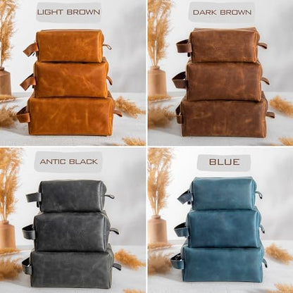 Personalized Leather Toiletry Bag for Men – Custom Engraved Shaving Dopp Kit with Name or Initial, Travel Gift for Groomsmen, Husband, Dad, Boyfriend, Birthday, Christmas, Anniversary, Gifts for Men