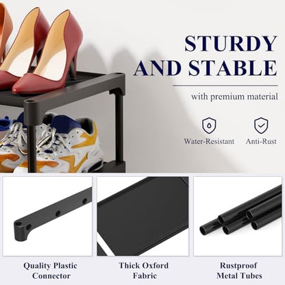 Kitsure Shoe Rack - Non-Woven Shoe Rack Shelf, Shoe Organizer for Closet, Entryway, Garage & Corridor, Stackable Shoe Shelves, X-Large, Black