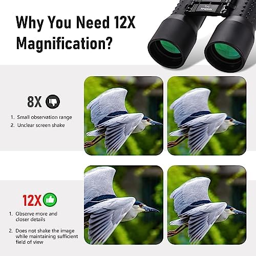 12x42 HD Binoculars for Adults, Professional Large View Binoculars with Clear Low Light Vision, Waterproof for Bird Watching, Hunting, Travel, Hiking, Sports, Concerts