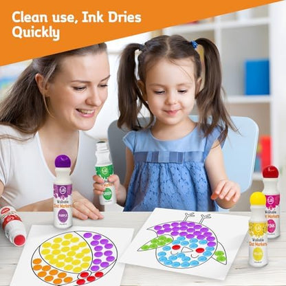 Dot Markers for Toddlers and Kids - 12 Colors Washable Bingo Daubers, Dot Art, Toddler Art and Crafts - Includes Free Activity Book