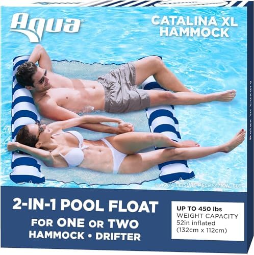 Aqua 4-in-1 Monterey Hammock Pool Float & Water Hammocks, 1-2-3-4 Multipacks – Multiple Colors/Styles – for Adults and Kids Floating