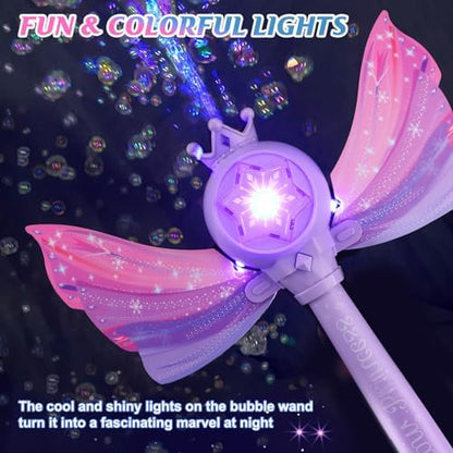 Bubble Wands for Kids Girls - LED Light & Music Bubble Machine: 3 AA Batteries & 2 Bubble Solutions, Outdoor Party Birthday Toys for Toddlers, Gift for 3 4 5 6 7 8 Year Old Girls, Purple