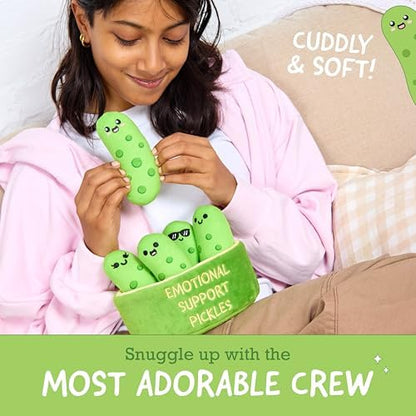 Emotional Support Pickles by Relatable, Cuddly Stuffed Animals and Toys, Squishy Toys and Plushies, Perfect Funny Pickle Gifts for Loved Ones of All Ages, Includes 5 Plushies with Carrying Basket